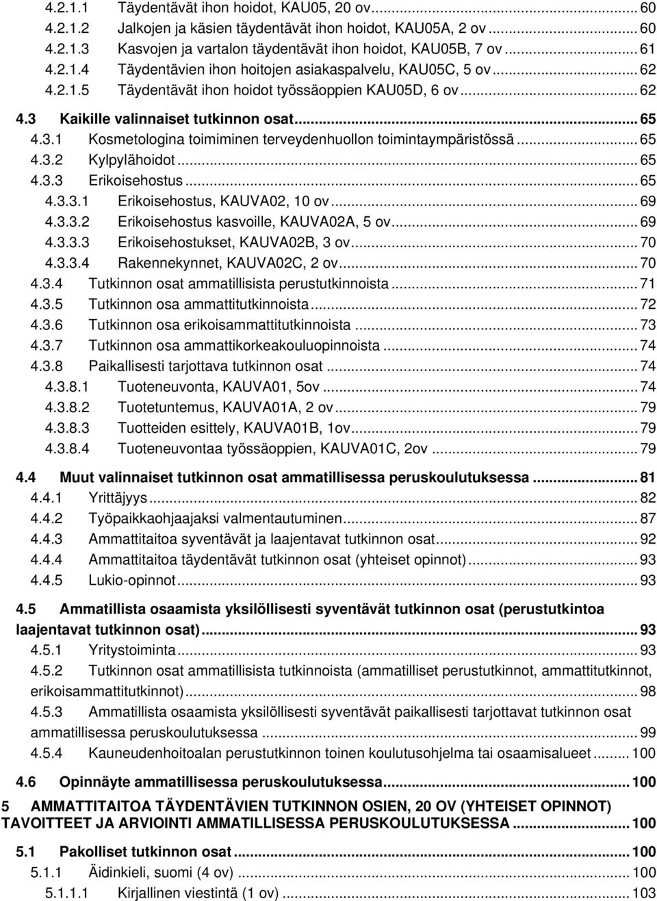 .. 65 4.3.3 Erikoisehostus... 65 4.3.3.1 Erikoisehostus, KAUVA02, 10 ov... 69 4.3.3.2 Erikoisehostus kasvoille, KAUVA02A, 5 ov... 69 4.3.3.3 Erikoisehostukset, KAUVA02B, 3 ov... 70 4.3.3.4 Rakennekynnet, KAUVA02C, 2 ov.