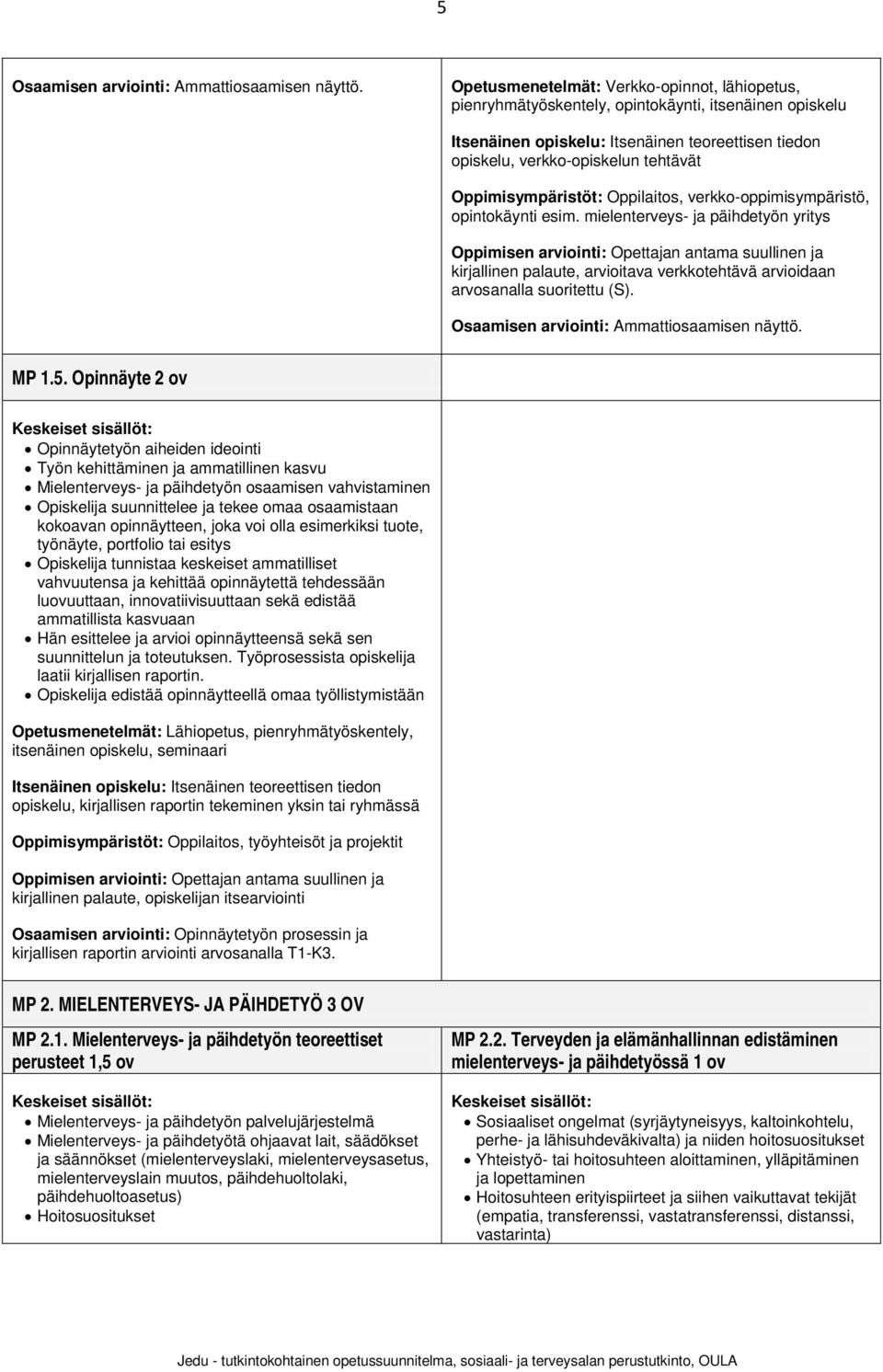 Oppimisympäristöt: Oppilaitos, verkko-oppimisympäristö, opintokäynti esim.