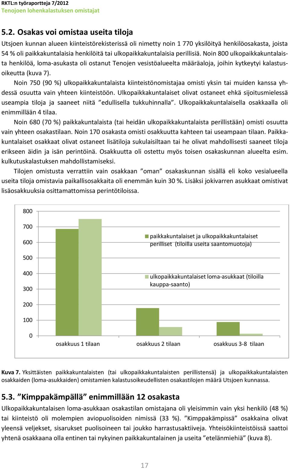 Noin 750 (90 %) ulkopaikkakuntalaista kiinteistönomistajaa omisti yksin tai muiden kanssa yhdessä osuutta vain yhteen kiinteistöön.