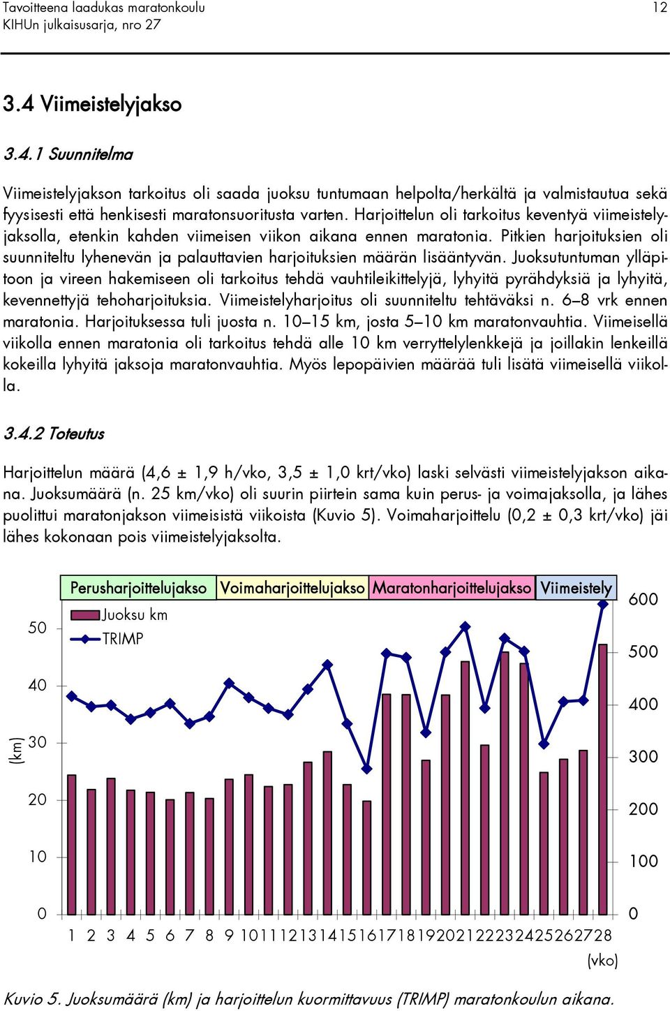 Harjoittelun oli tarkoitus keventyä viimeistelyjaksolla, etenkin kahden viimeisen viikon aikana ennen maratonia.