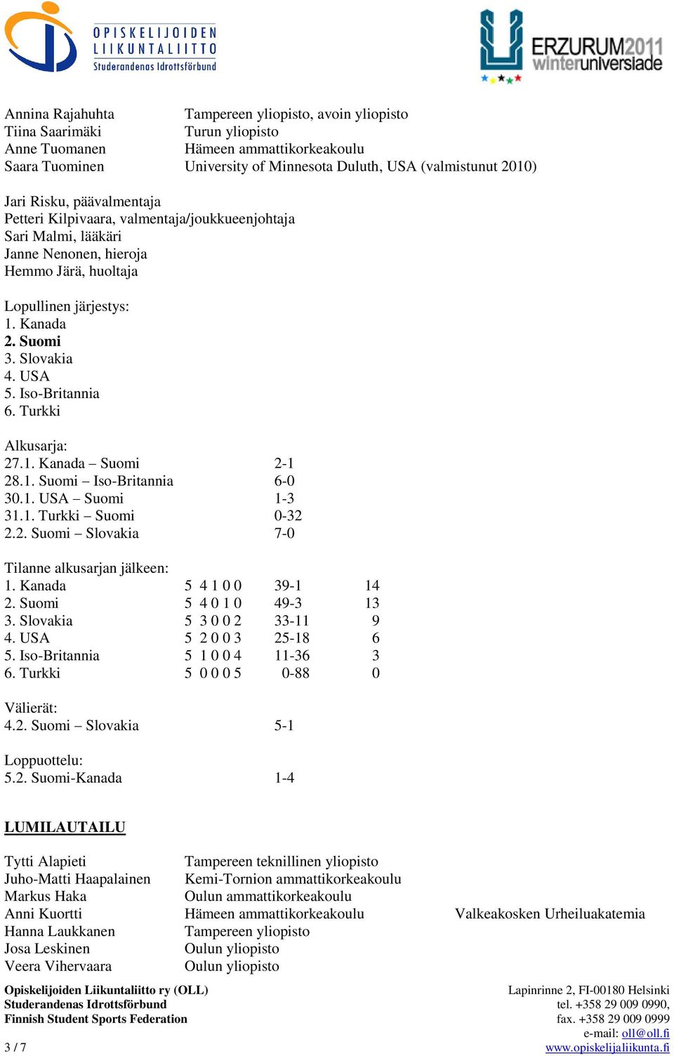 Iso-Britannia 6. Turkki Alkusarja: 27.1. Kanada Suomi 2-1 28.1. Suomi Iso-Britannia 6-0 30.1. USA Suomi 1-3 31.1. Turkki Suomi 0-32 2.2. Suomi Slovakia 7-0 Tilanne alkusarjan jälkeen: 1.