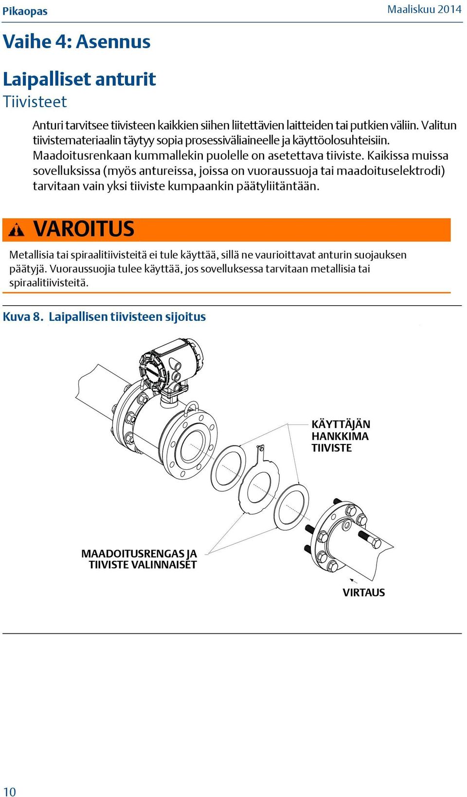 Kaikissa muissa sovelluksissa (myös antureissa, joissa on vuoraussuoja tai maadoituselektrodi) tarvitaan vain yksi tiiviste kumpaankin päätyliitäntään.