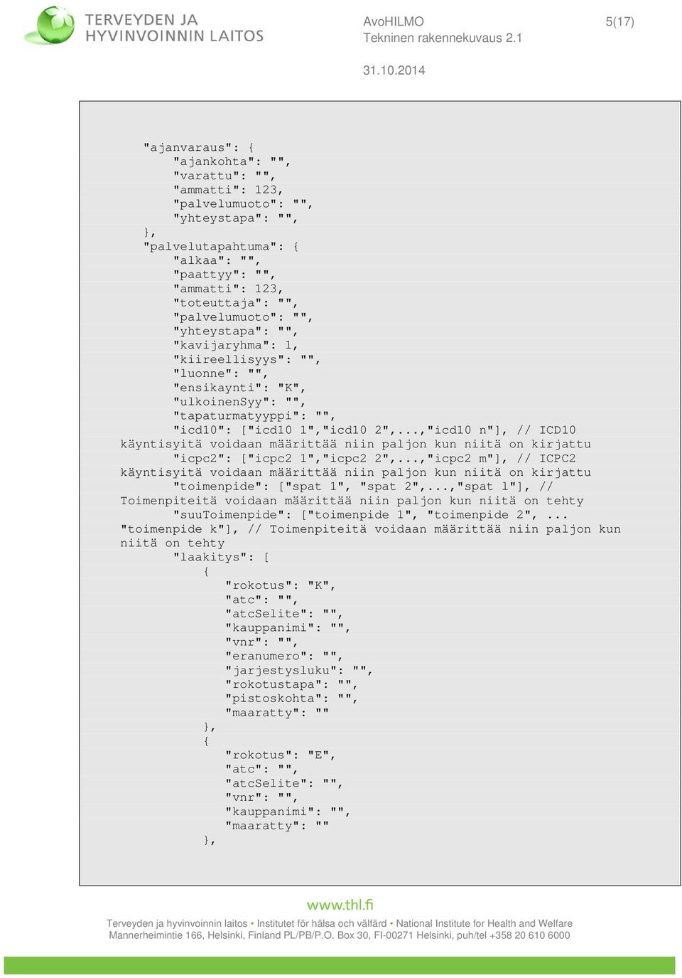 ..,"icd10 n"], // ICD10 käyntisyitä voidaan määrittää niin paljon kun niitä on kirjattu "icpc2": ["icpc2 1","icpc2 2",.