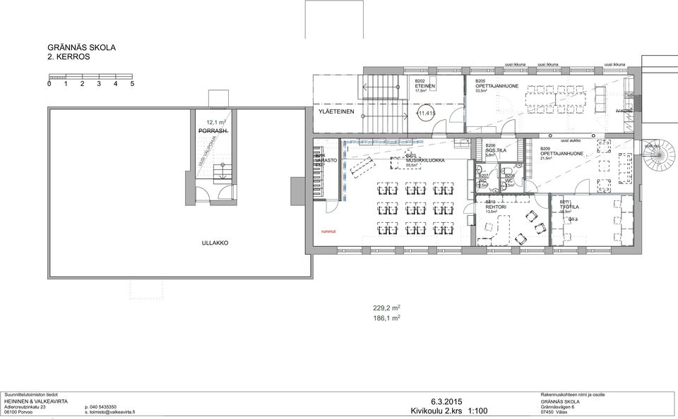 UUSI VÄLIPOHJA B204 5,5m 2 B203 MUSIIKKILUOKKA 55,5m 2 B206 SOS.