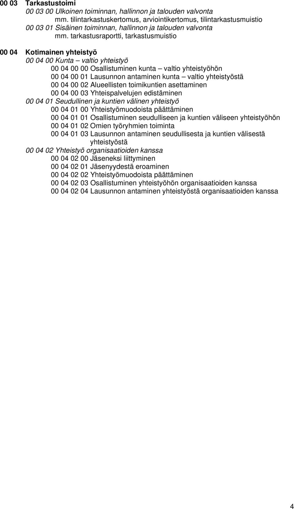 tarkastusraportti, tarkastusmuistio 00 04 Kotimainen yhteistyö 00 04 00 Kunta valtio yhteistyö 00 04 00 00 Osallistuminen kunta valtio yhteistyöhön 00 04 00 01 Lausunnon antaminen kunta valtio