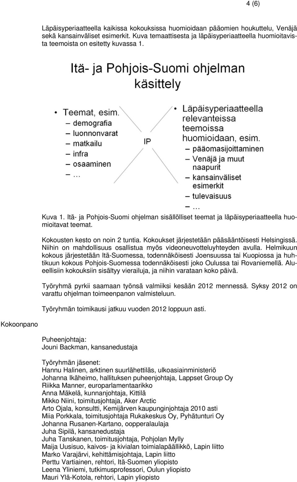 Kokousten kesto on noin 2 tuntia. Kokoukset järjestetään pääsääntöisesti Helsingissä. Niihin on mahdollisuus osallistua myös videoneuvotteluyhteyden avulla.