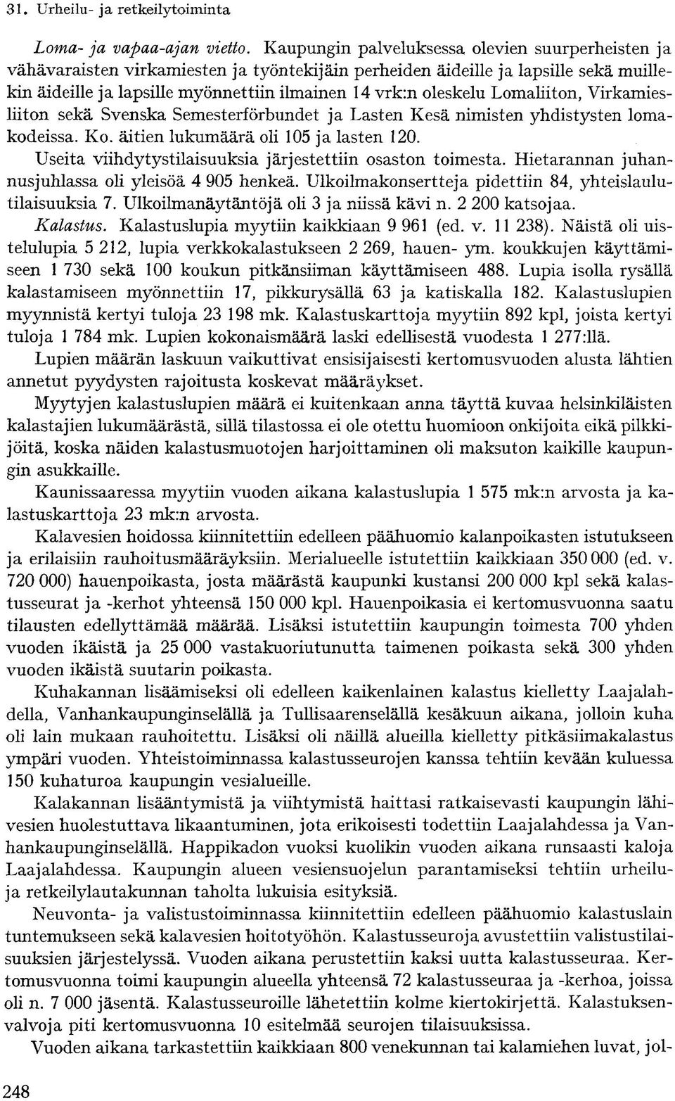 Lomaliiton, Virkamiesliiton sekä Svenska Semesterförbundet ja Lasten Kesä nimisten yhdistysten lomakodeissa. Ko. äitien lukumäärä oli 105 ja lasten 120.