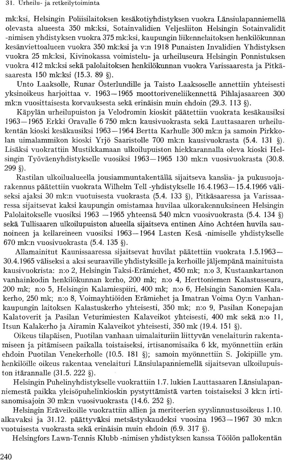 Ponnistuksen vuokra 412 mk:ksi sekä palolaitoksen henkilökunnan vuokra Varissaaresta ja Pitkäsäärestä 150 mk:ksi (15.3. 89 ).