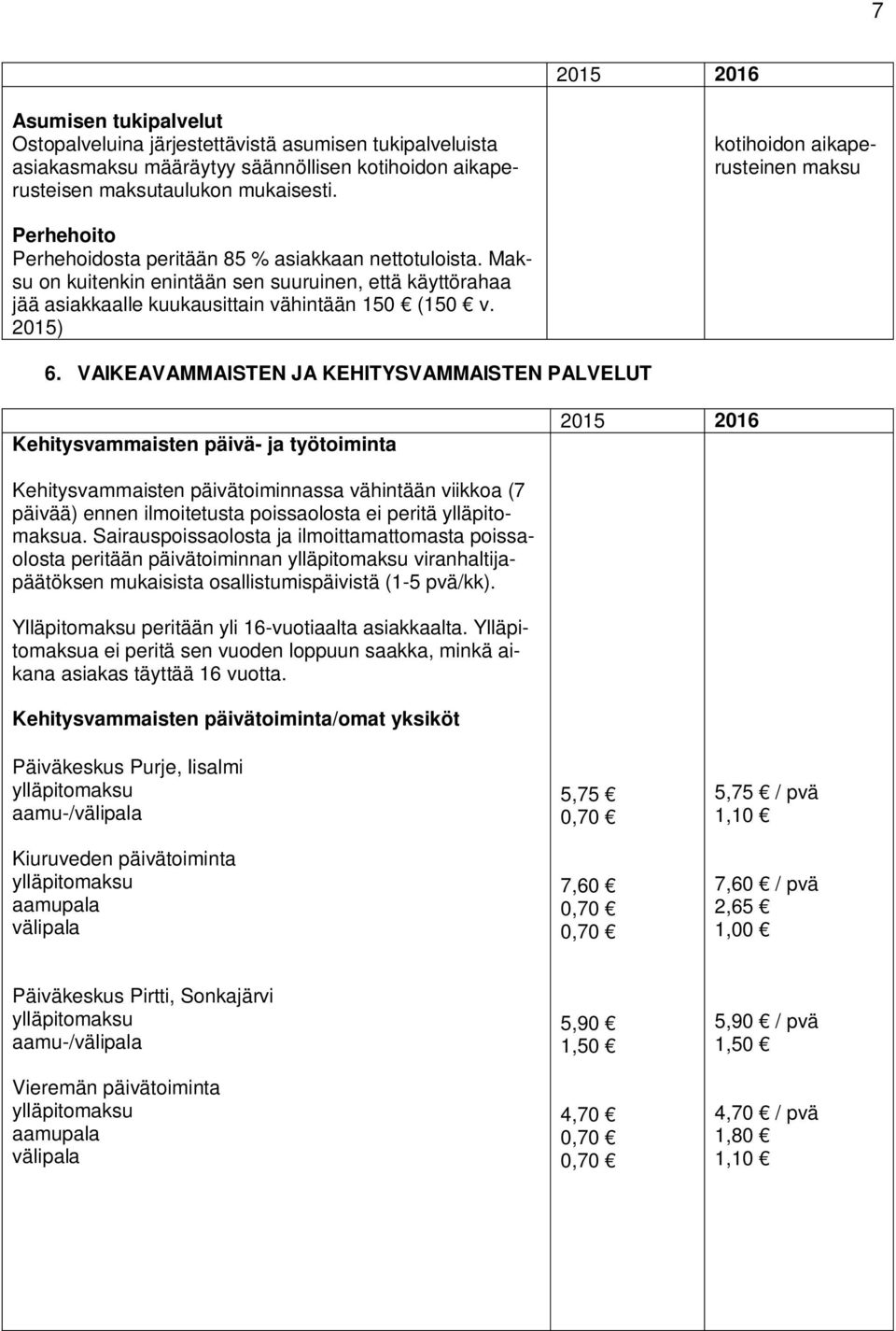 Maksu on kuitenkin enintään sen suuruinen, että käyttörahaa jää asiakkaalle kuukausittain vähintään 150 (150 v. 2015) 6.