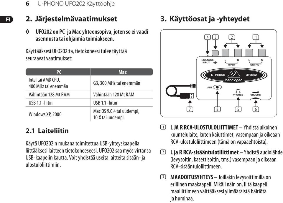 1 Laiteliitin Mac G3, 300 MHz tai enemmän Vähintään 128 Mt RAM USB 1.1 -liitin Mac OS 9.0.4 tai uudempi, 10.