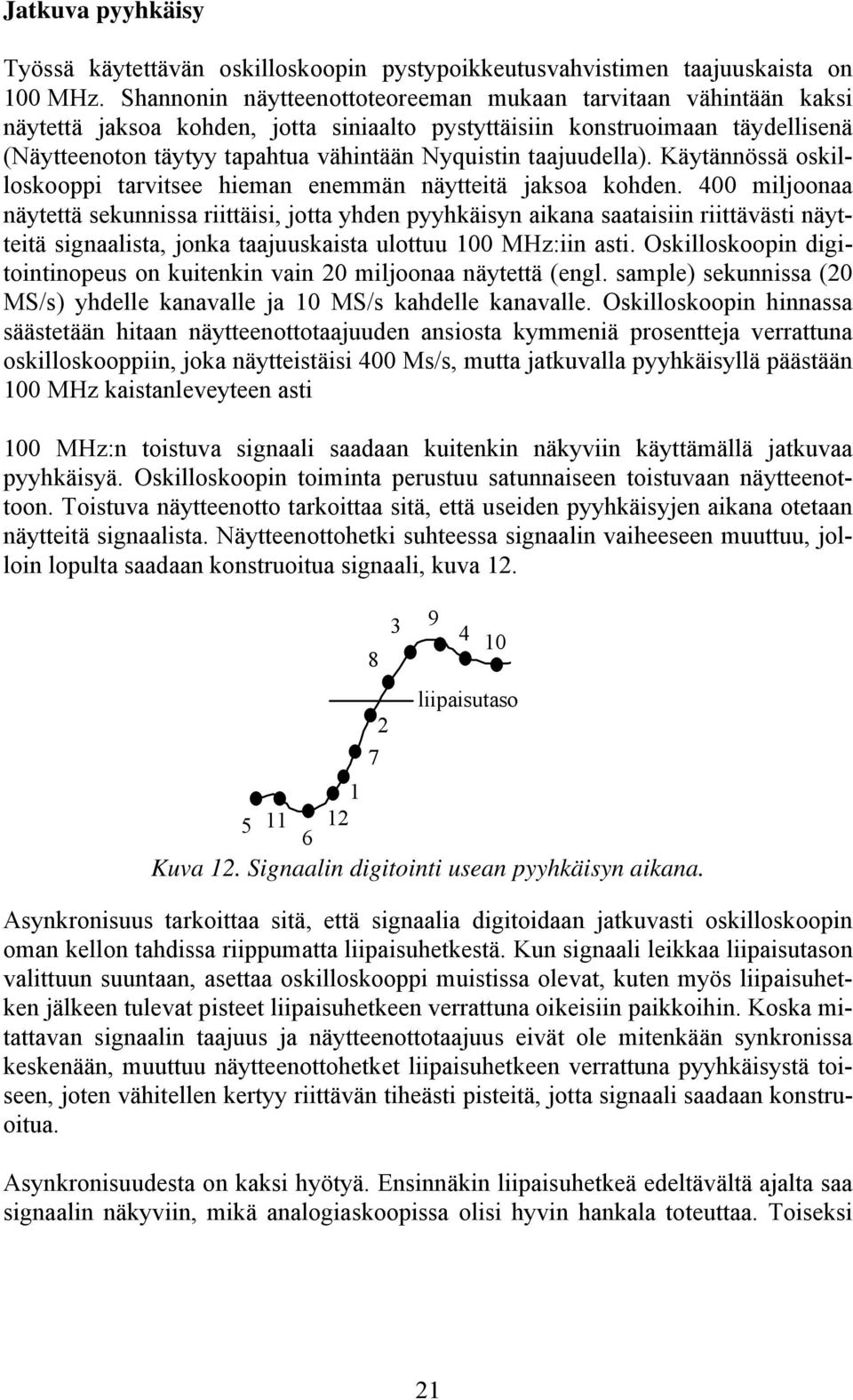 taajuudella). Käytännössä oskilloskooppi tarvitsee hieman enemmän näytteitä jaksoa kohden.