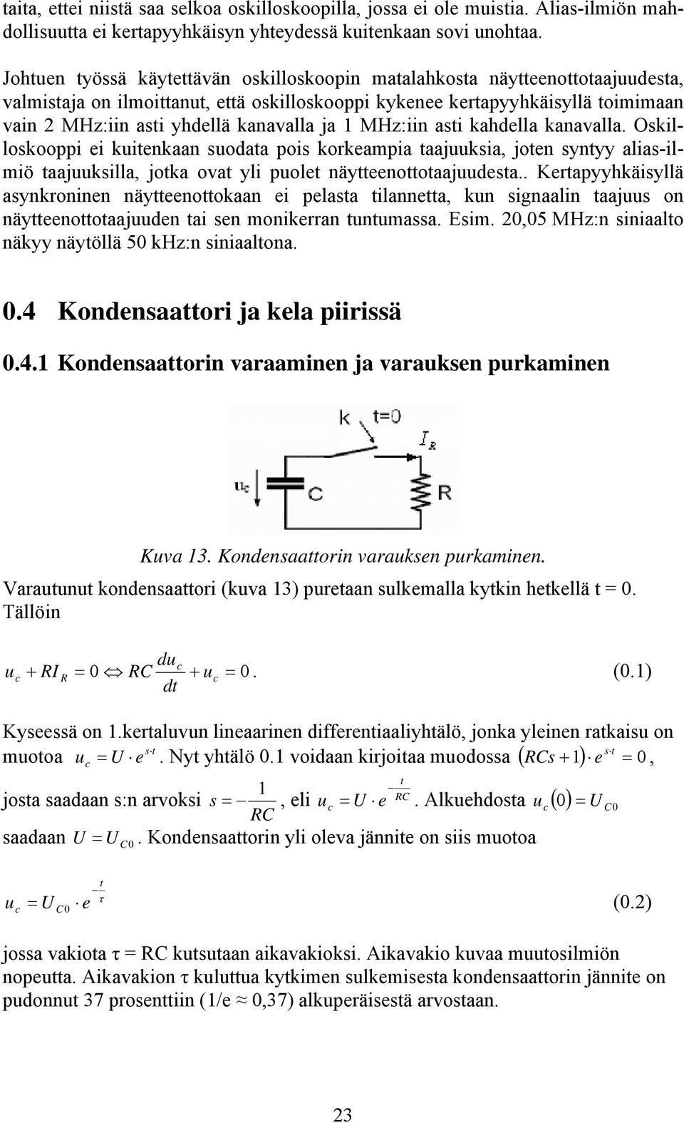 kanavalla ja 1 MHz:iin asti kahdella kanavalla. Oskilloskooppi ei kuitenkaan suodata pois korkeampia taajuuksia, joten syntyy alias-ilmiö taajuuksilla, jotka ovat yli puolet näytteenottotaajuudesta.