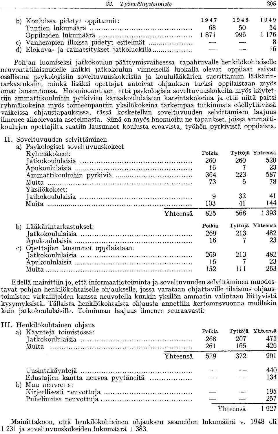 osallistua psykologisiin soveltuvuuskokeisiin ja koululääkärien suorittamiin lääkärintarkastuksiin, minkä lisäksi opettajat antoivat ohjauksen tueksi oppilaistaan myös omat lausuntonsa.