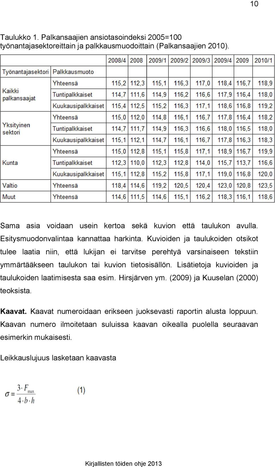 Kuvioiden ja taulukoiden otsikot tulee laatia niin, että lukijan ei tarvitse perehtyä varsinaiseen tekstiin ymmärtääkseen taulukon tai kuvion tietosisällön.