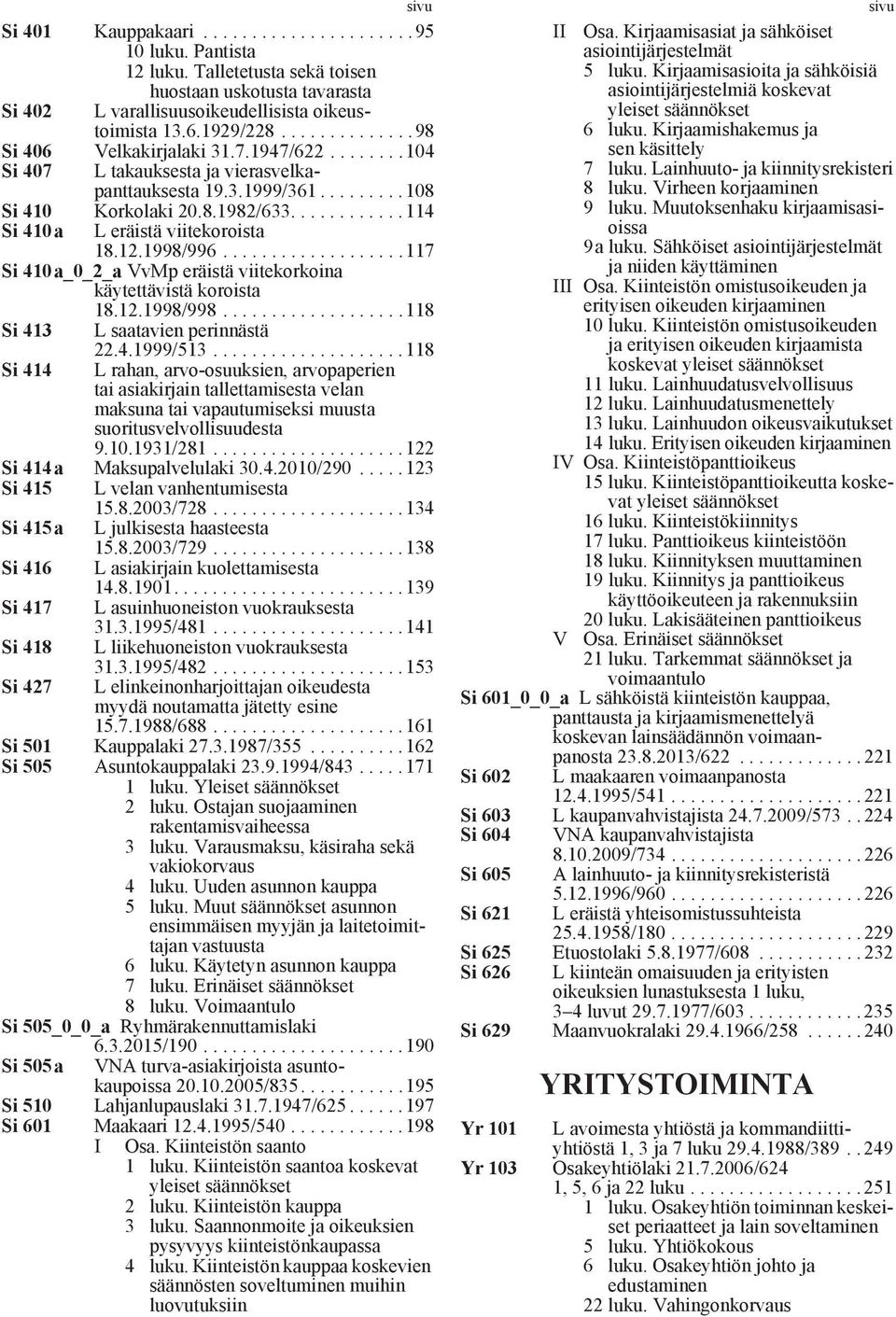 ...........114 Si 410a L eräistä viitekoroista 18.12.1998/996...................117 Si 410a_0_2_a VvMp eräistä viitekorkoina käytettävistä koroista 18.12.1998/998...................118 Si 413 L saatavien perinnästä 22.