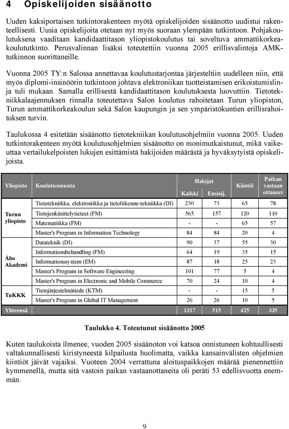 Vunna 2005 TY:n Salssa annettavaa kulutustarjntaa järjesteltiin uudelleen niin, että myös diplmi-insinöörin tutkintn jhtava elektrniikan tutteistamisen erikistumislinja tuli mukaan.