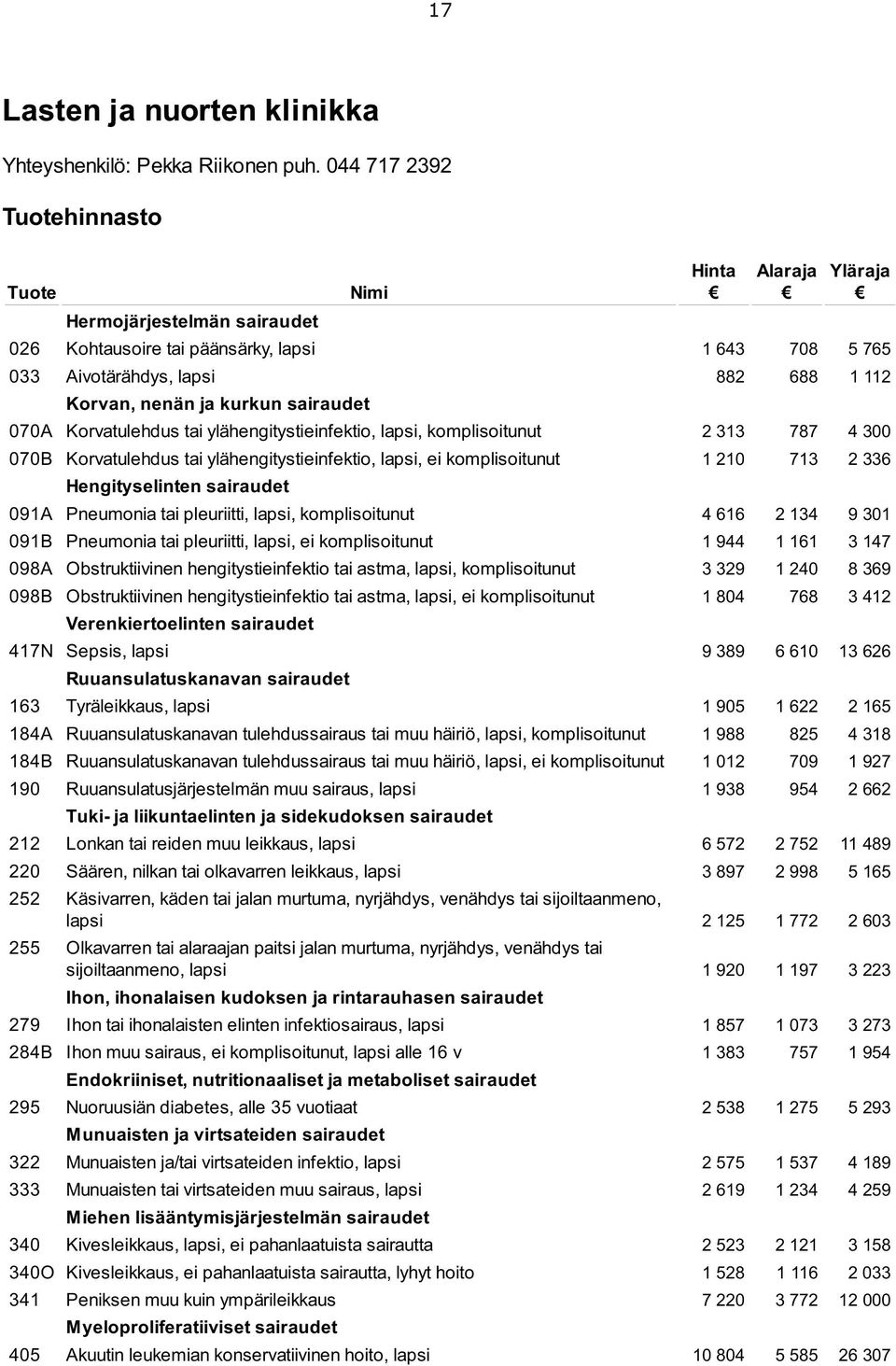 sairaudet 070A Korvatulehdus tai ylähengitystieinfektio, lapsi, komplisoitunut 2 313 787 4 300 070B Korvatulehdus tai ylähengitystieinfektio, lapsi, ei komplisoitunut 1 210 713 2 336 Hengityselinten