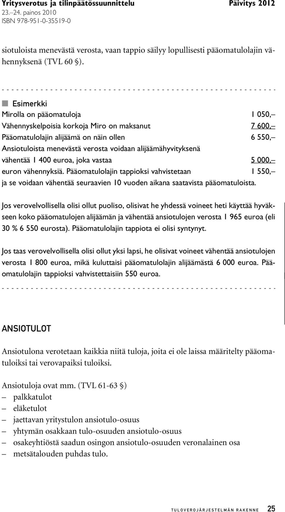 vähentää 1 400 euroa, joka vastaa 5 000, euron vähennyksiä. Pääomatulolajin tappioksi vahvistetaan 1 550, ja se voidaan vähentää seuraavien 10 vuoden aikana saatavista pääomatuloista.