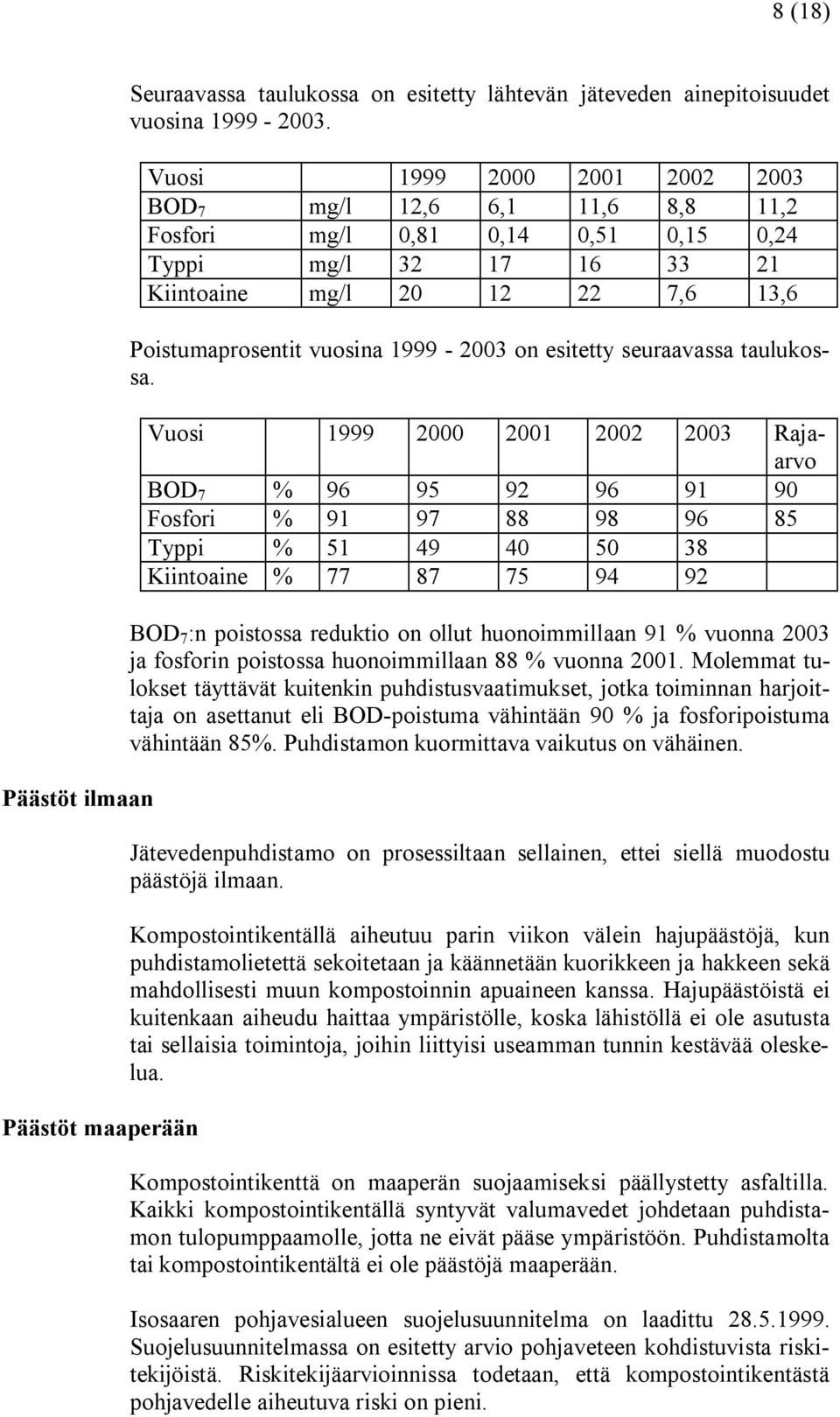 on esitetty seuraavassa taulukossa.