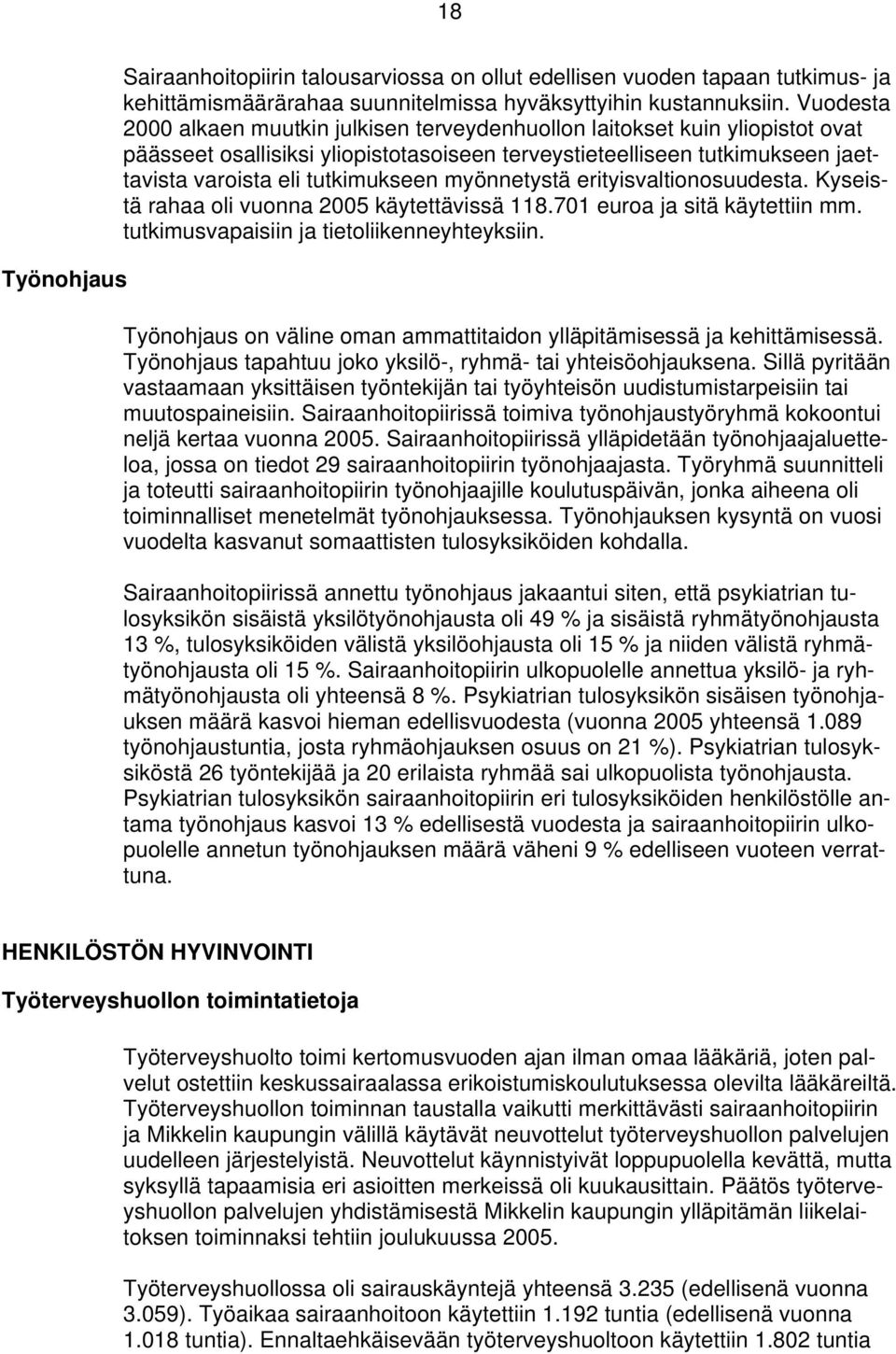 myönnetystä erityisvaltionosuudesta. Kyseistä rahaa oli vuonna 2005 käytettävissä 118.701 euroa ja sitä käytettiin mm. tutkimusvapaisiin ja tietoliikenneyhteyksiin.