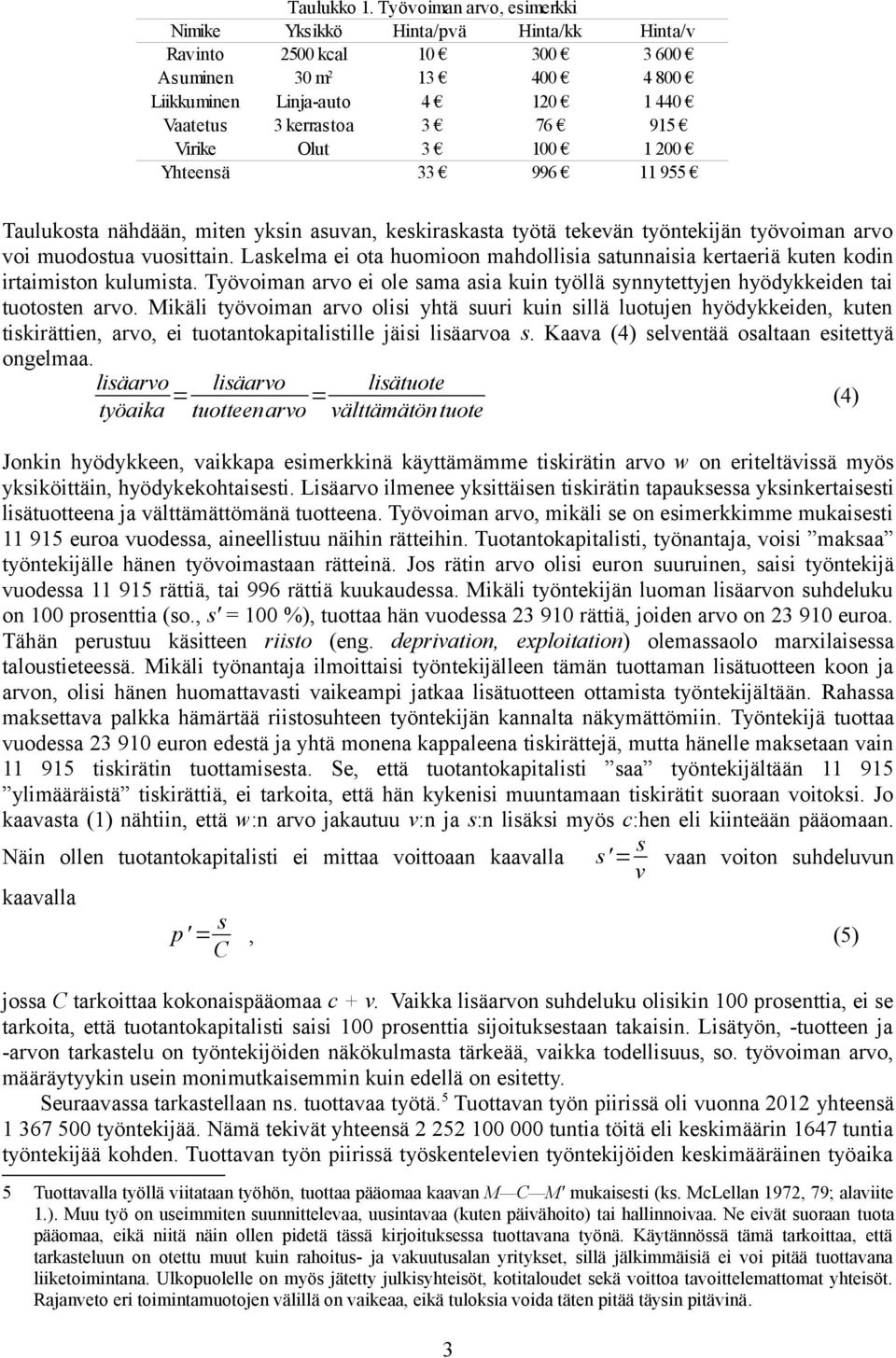Olut 3 100 1 200 Yhteensä 33 996 11 955 Taulukosta nähdään, miten yksin asuvan, keskiraskasta työtä tekevän työntekijän työvoiman arvo voi muodostua vuosittain.