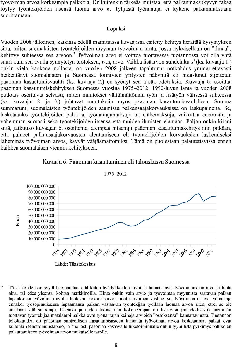 ilmaa, kehittyy suhteessa sen arvoon. 7 Työvoiman arvo ei voittoa tuottavassa tuotannossa voi olla yhtä suuri kuin sen avulla synnytetyn tuotoksen, w:n, arvo. Vaikka lisäarvon suhdeluku s' (ks.