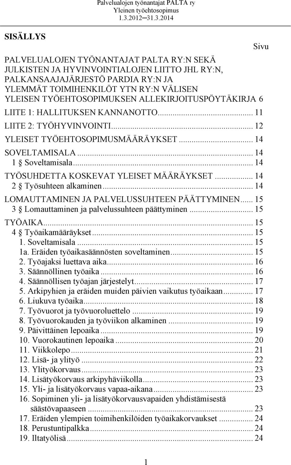 .. 14 TYÖSUHDETTA KOSKEVAT YLEISET MÄÄRÄYKSET... 14 2 Työsuhteen alkaminen... 14 LOMAUTTAMINEN JA PALVELUSSUHTEEN PÄÄTTYMINEN... 15 3 Lomauttaminen ja palvelussuhteen päättyminen... 15 TYÖAIKA.