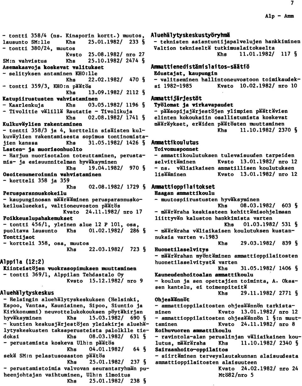 1982/ Katupiirustusten vahvistaminen 2112 Aluehäly~skeskustyöryhml - teknisten asiantuntijapalvelujen hankkiminen Valtion tekniseltä tutkimuslaitokselta 11.01.