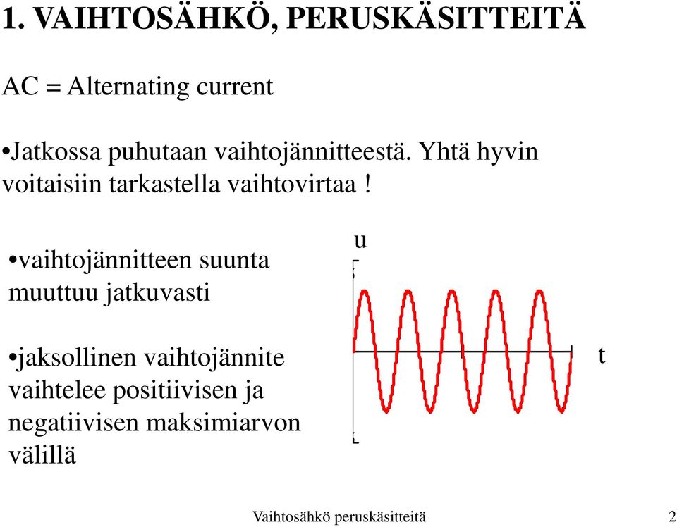 vaihtojännitteen suunta muuttuu jatkuvasti jaksollinen vaihtojännite