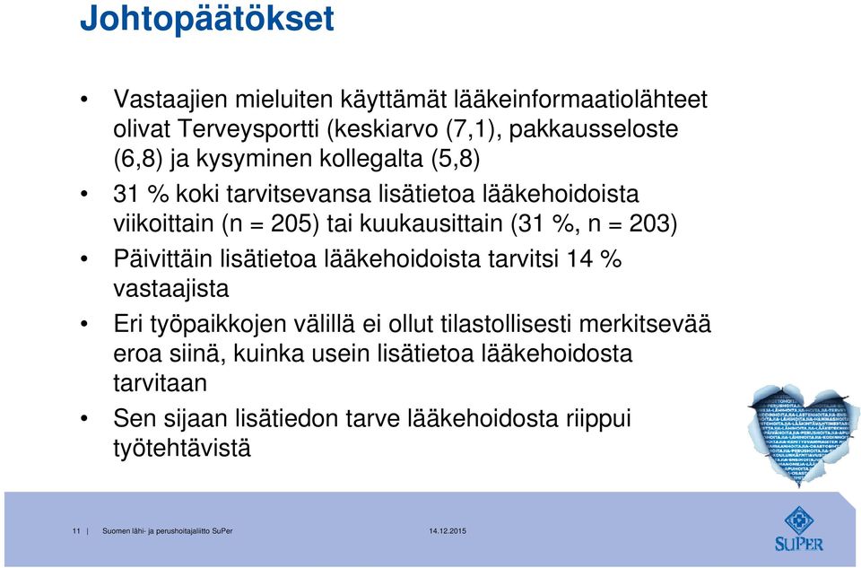 Päivittäin lisätietoa lääkehoidoista tarvitsi 14 % vastaajista Eri työpaikkojen välillä ei ollut tilastollisesti merkitsevää eroa siinä,