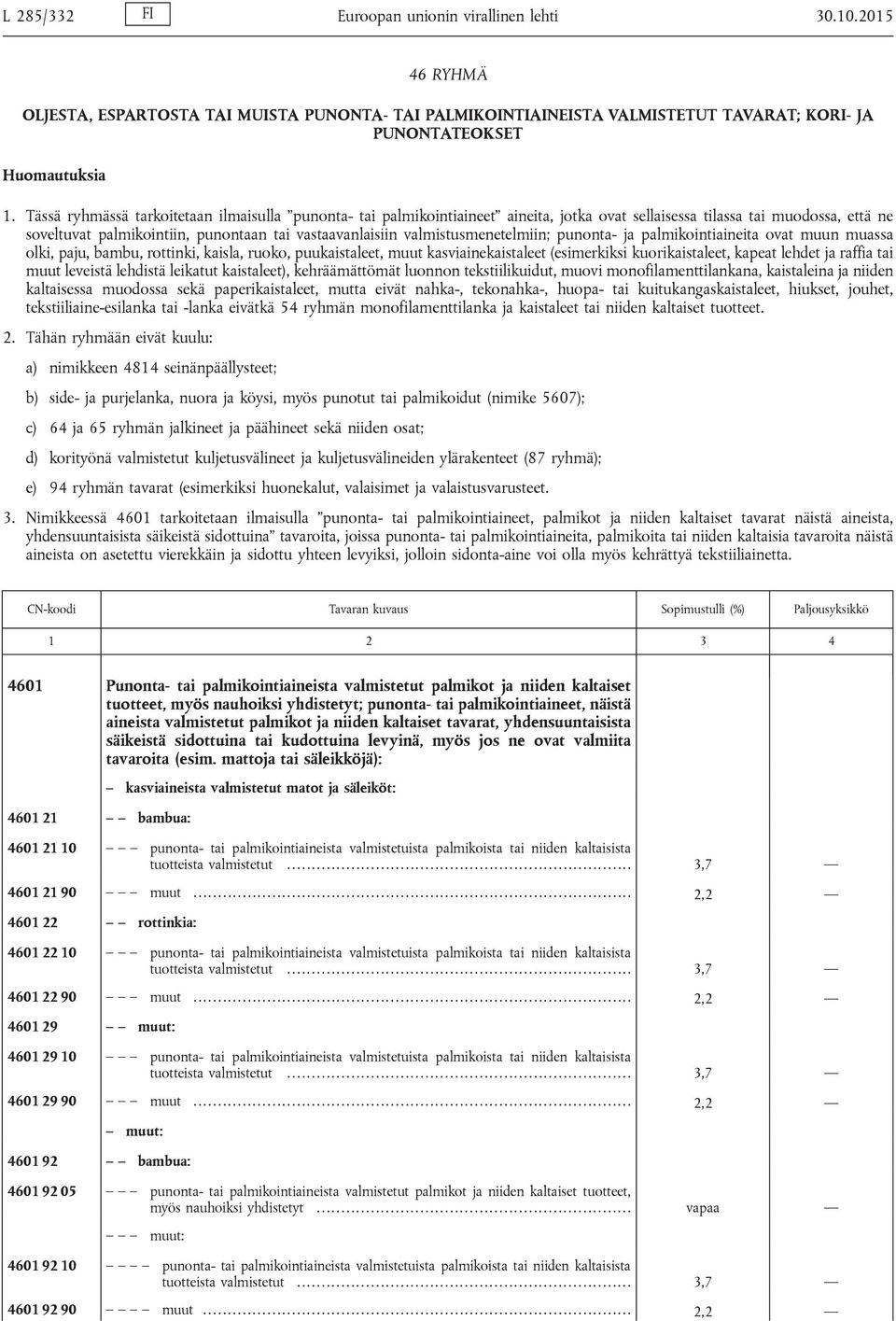 valmistusmenetelmiin; punonta- ja palmikointiaineita ovat muun muassa olki, paju, bambu, rottinki, kaisla, ruoko, puukaistaleet, muut kasviainekaistaleet (esimerkiksi kuorikaistaleet, kapeat lehdet