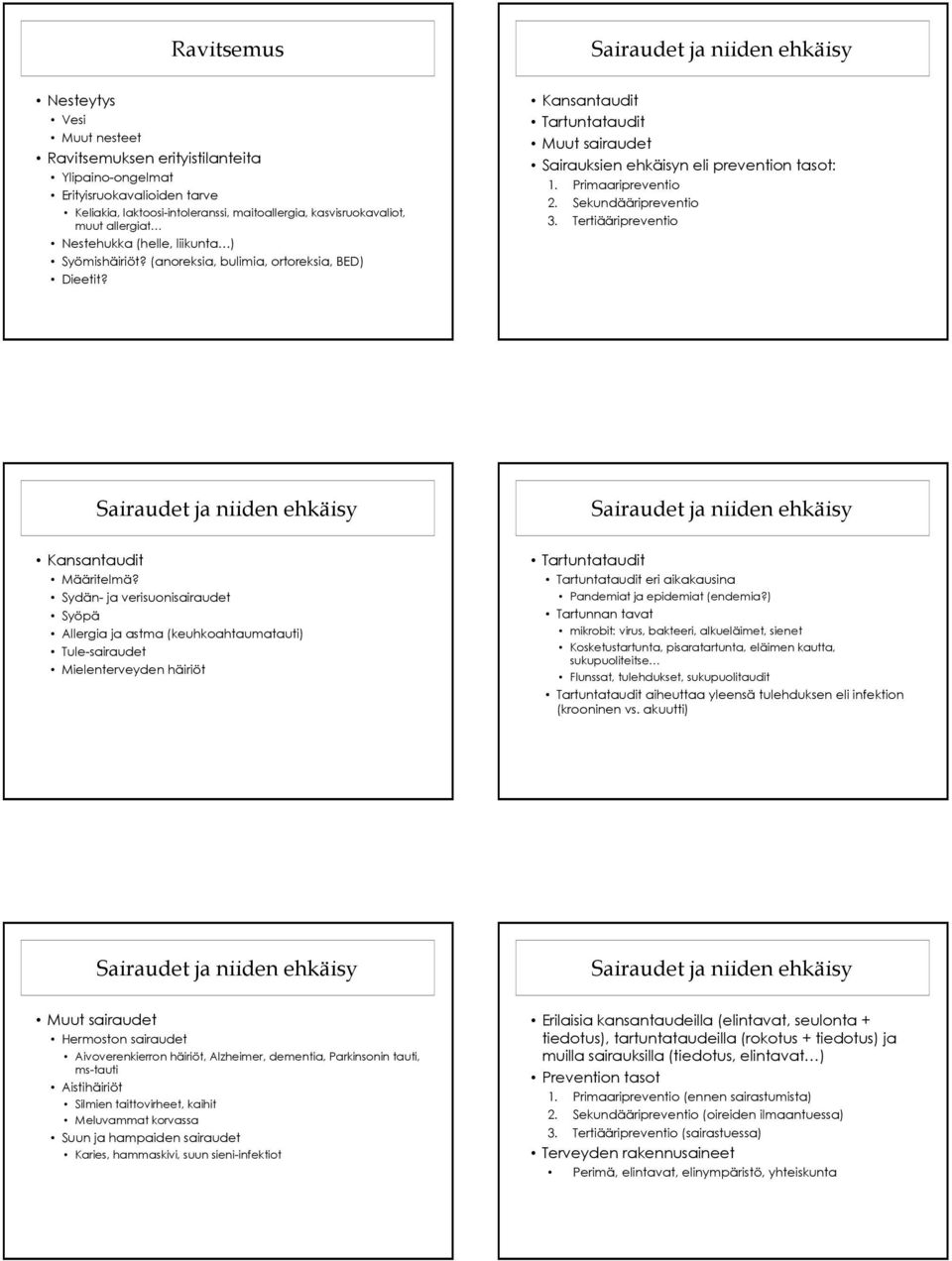 Primaaripreventio 2. Sekundääripreventio 3. Tertiääripreventio Kansantaudit Määritelmä?