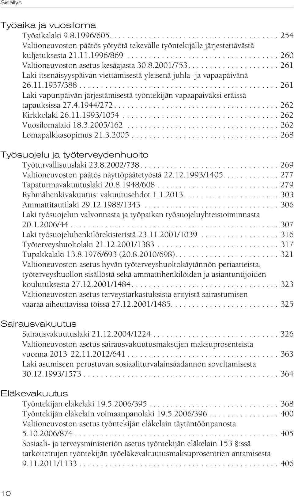 ............................................. 261 Laki vapunpäivän järjestämisestä työntekijän vapaapäiväksi eräissä tapauksissa 27.4.1944/272...................................... 262 Kirkkolaki 26.