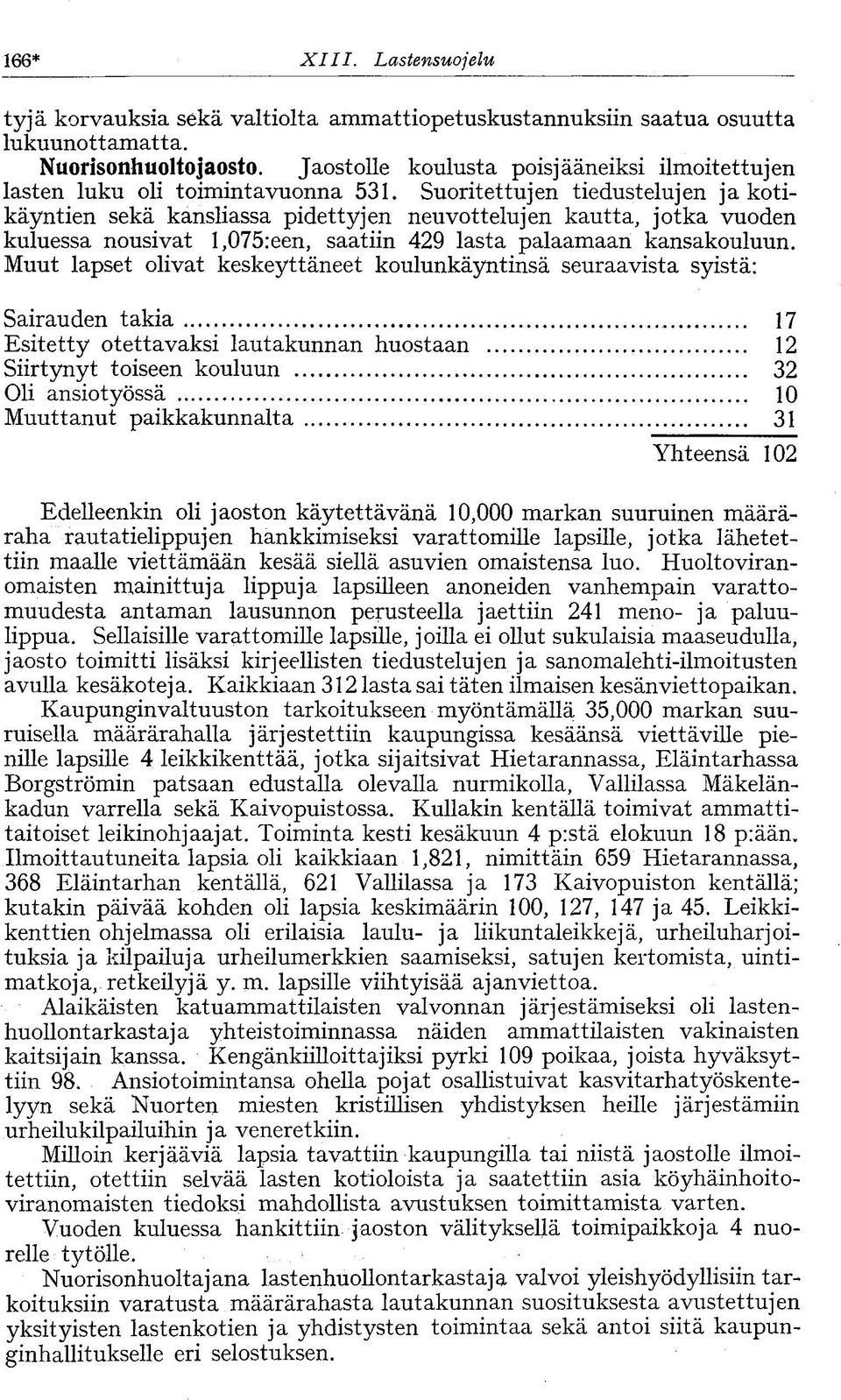 Suoritettujen tiedustelujen ja kotikäyntien sekä kansliassa pidettyjen neuvottelujen kautta, jotka vuoden kuluessa nousivat l,075:een, saatiin 429 lasta palaamaan kansakouluun.