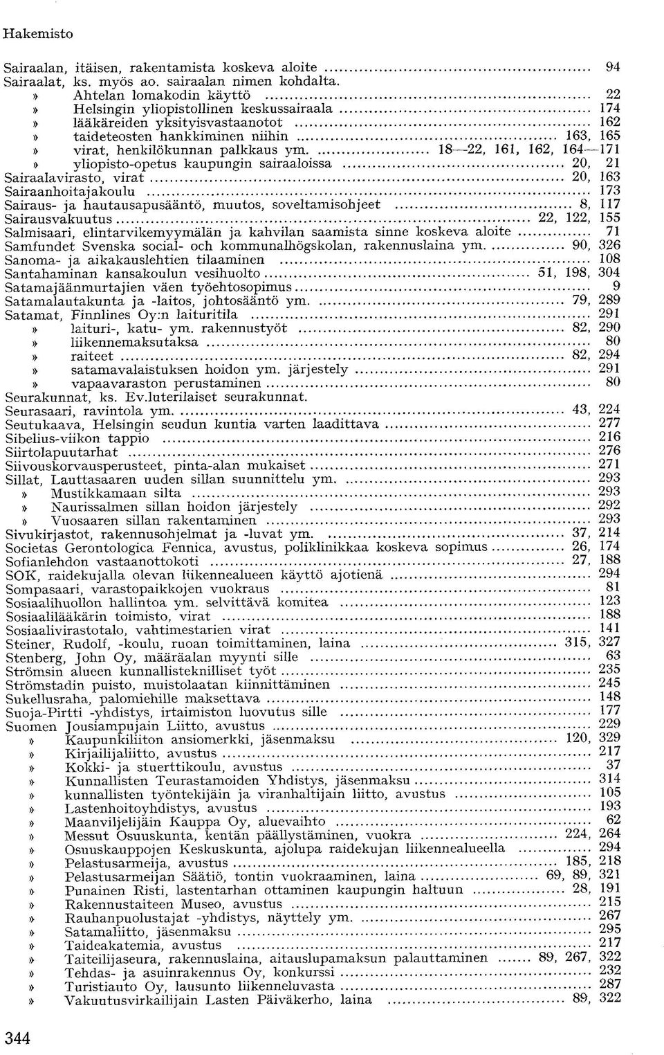164 171 yliopisto-opetus kaupungin sairaaloissa 20, 21 Sairaala viras to, virat 20, 163 Sairaanhoitajakoulu 173 Sairaus- ja hautausapusääntö, muutos, soveltamisohjeet 8, 117 Sairausvakuutus 22, 122,