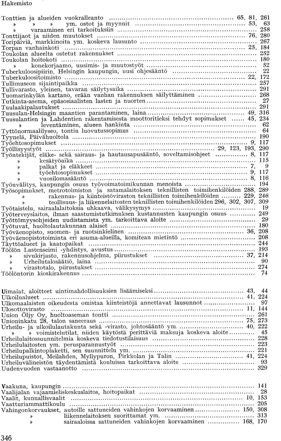 ohjesääntö 22 Tuberkuloositoimisto 22, 172 Tullimuseon sijaintipaikka 257 Tullivarasto, yleinen, tavaran säilytysaika 291 Tuomarinkylän kartano, erään vanhan rakennuksen säilyttäminen.
