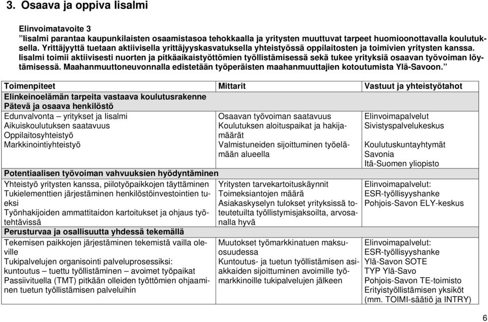 Iisalmi toimii aktiivisesti nuorten ja pitkäaikaistyöttömien työllistämisessä sekä tukee yrityksiä osaavan työvoiman löytämisessä.