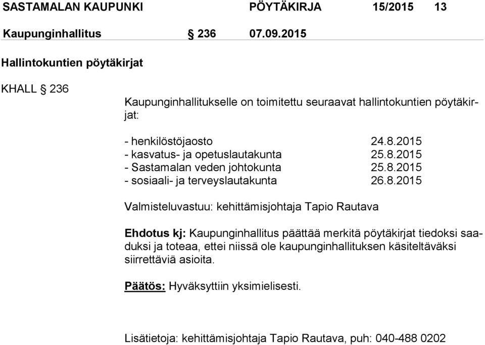 2015 - kasvatus- ja opetuslautakunta 25.8.