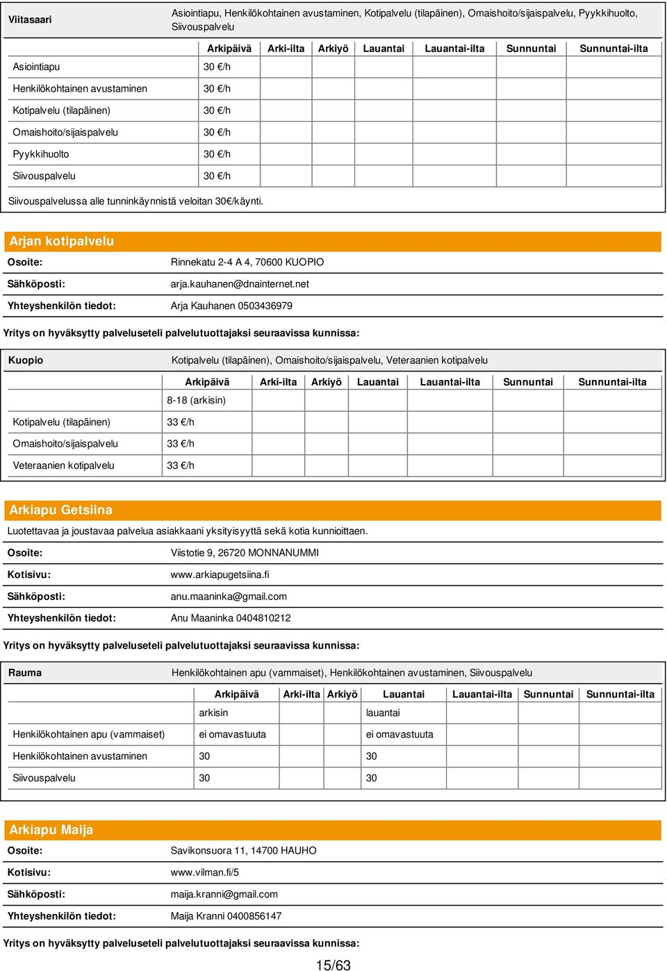 net Yhteyshenkilön tiedot: Arja Kauhanen 0503436979 Kuopio Kotipalvelu (tilapäinen),, 8-18 (arkisin) Kotipalvelu (tilapäinen) 33 /h 33 /h 33 /h Arkiapu Getsiina Luotettavaa ja joustavaa palvelua