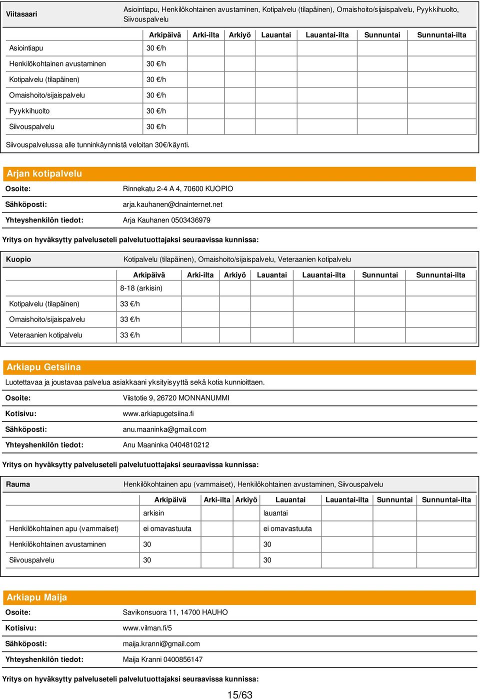 net Yhteyshenkilön tiedot: Arja Kauhanen 0503436979 Kuopio Kotipalvelu (tilapäinen),, 8-18 (arkisin) Kotipalvelu (tilapäinen) 33 /h 33 /h 33 /h Arkiapu Getsiina Luotettavaa ja joustavaa palvelua