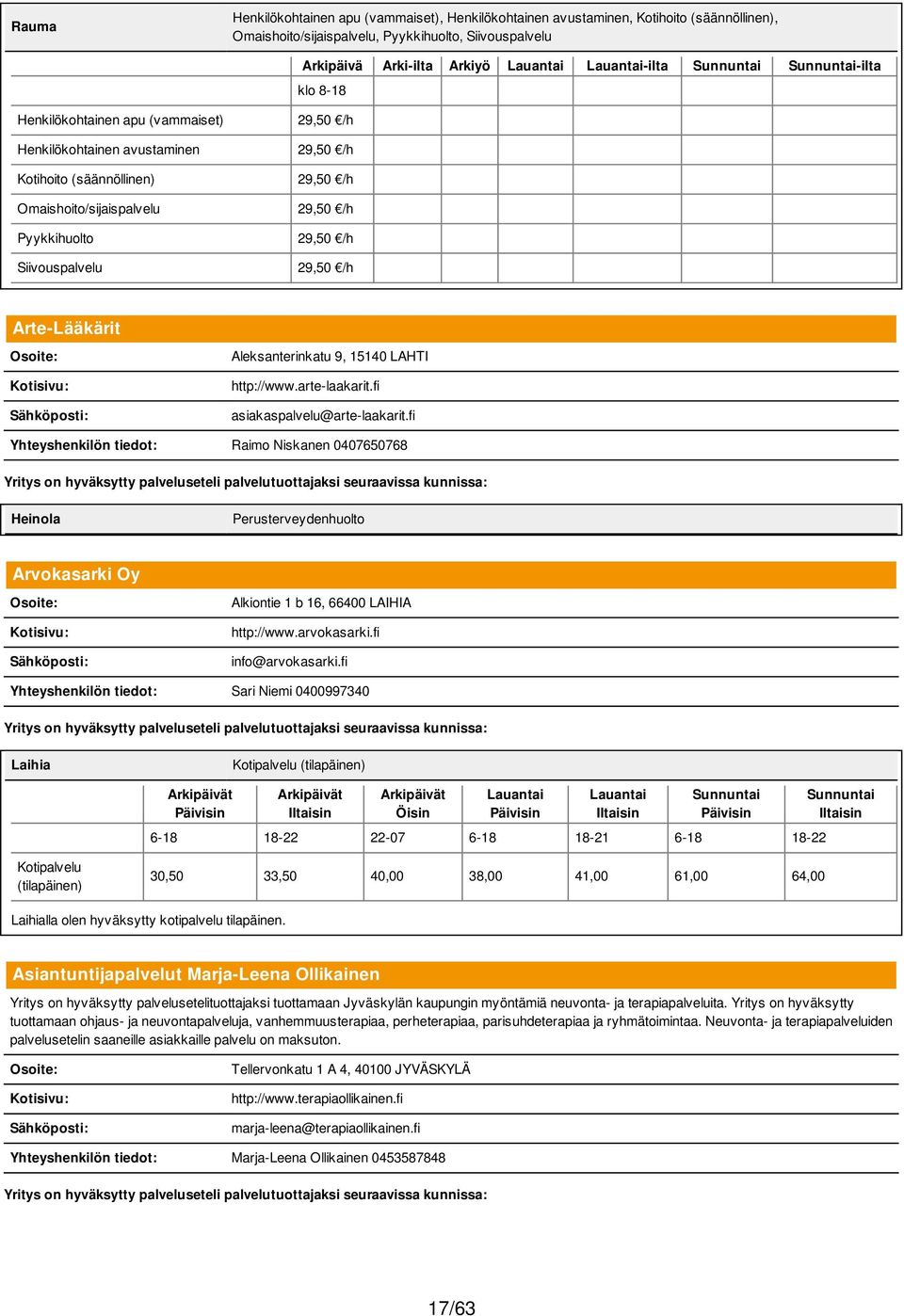 fi asiakaspalvelu@arte-laakarit.fi Yhteyshenkilön tiedot: Raimo Niskanen 0407650768 Heinola Perusterveydenhuolto Arvokasarki Oy Alkiontie 1 b 16, 66400 LAIHIA http://www.arvokasarki.