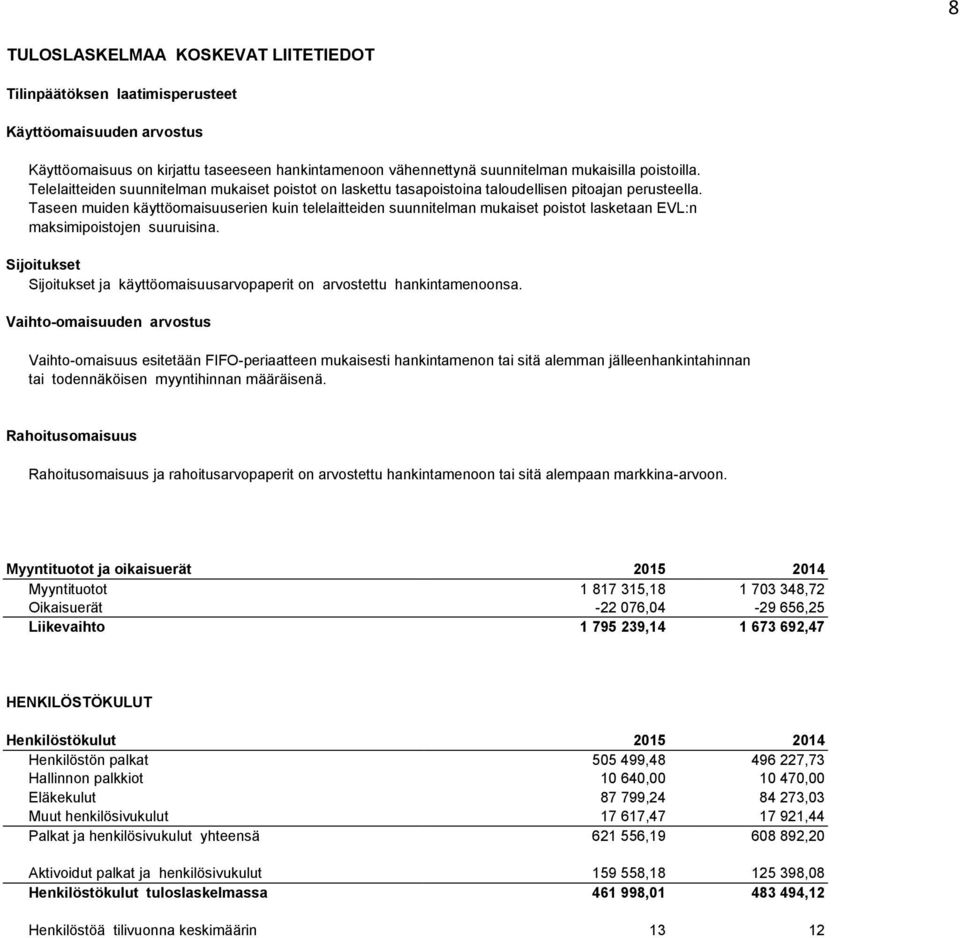 Taseen muiden käyttöomaisuuserien kuin telelaitteiden suunnitelman mukaiset poistot lasketaan EVL:n maksimipoistojen suuruisina.