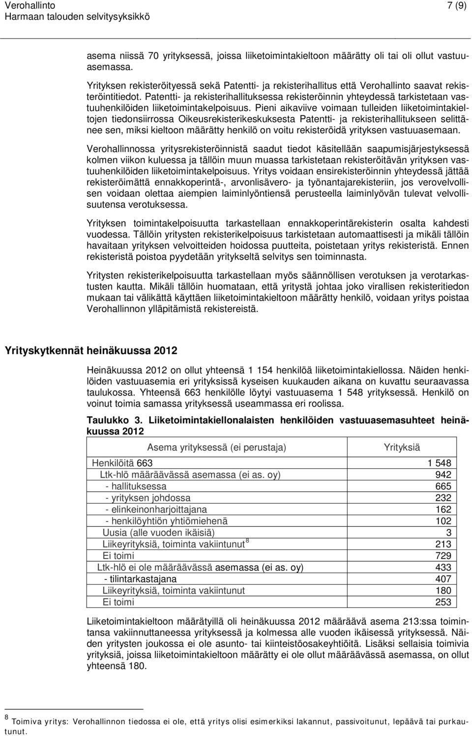 Patentti- ja rekisterihallituksessa rekisteröinnin yhteydessä tarkistetaan vastuuhenkilöiden liiketoimintakelpoisuus.