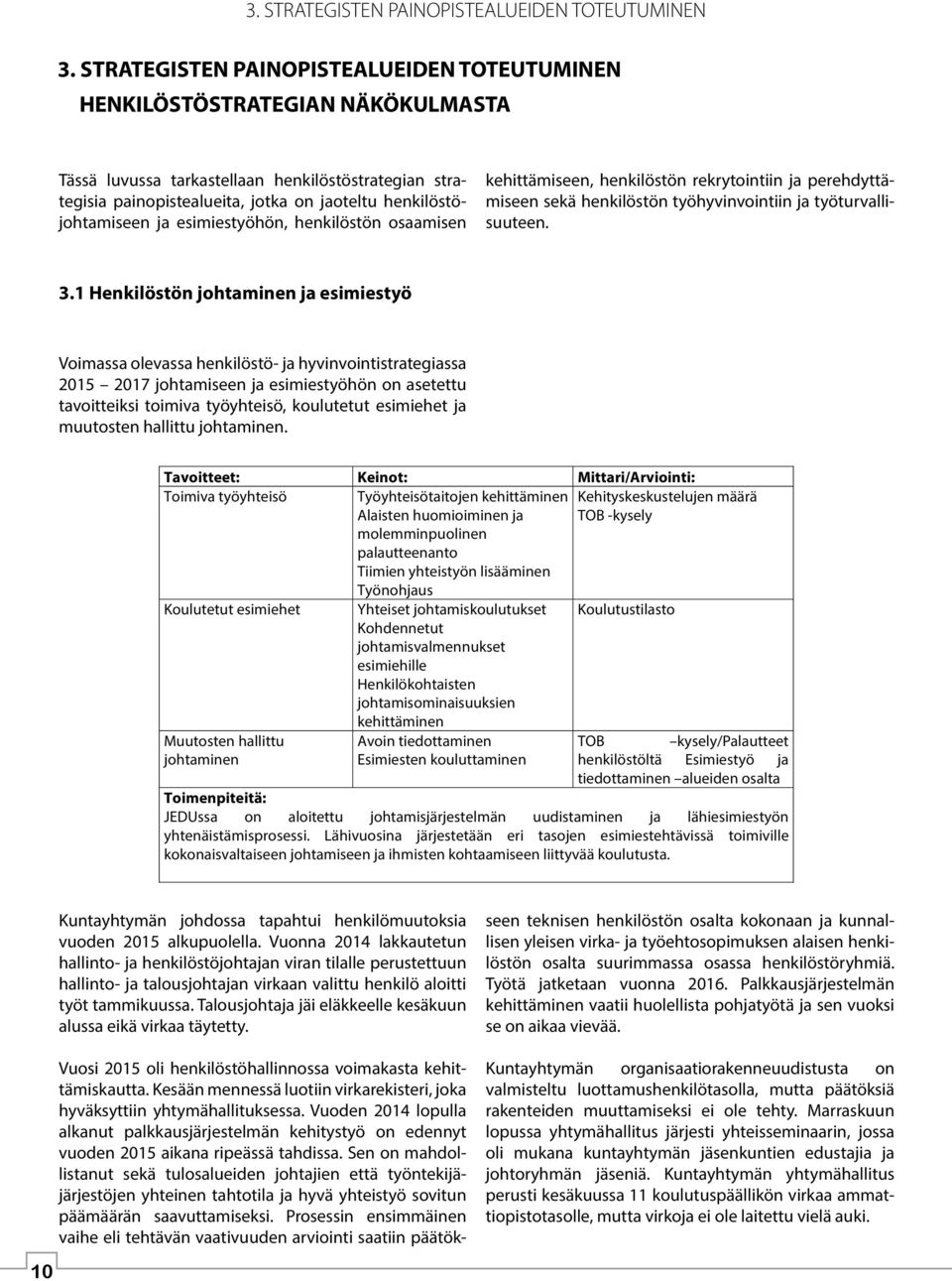 ja esimiestyöhön, henkilöstön osaamisen kehittämiseen, henkilöstön rekrytointiin ja perehdyttämiseen sekä henkilöstön työhyvinvointiin ja työturvallisuuteen. 3.