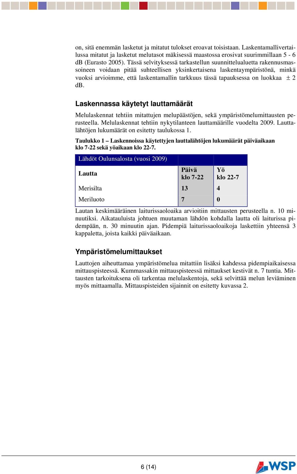 tapauksessa on luokkaa ± 2 db. Laskennassa käytetyt lauttamäärät Melulaskennat tehtiin mitattujen melupäästöjen, sekä ympäristömelumittausten perusteella.