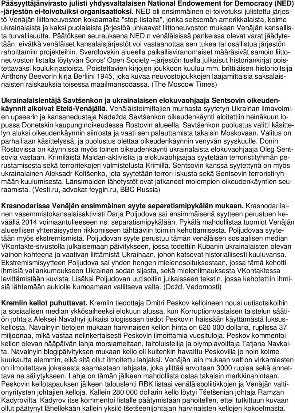 liittoneuvoston mukaan Venäjän kansallista turvallisuutta.