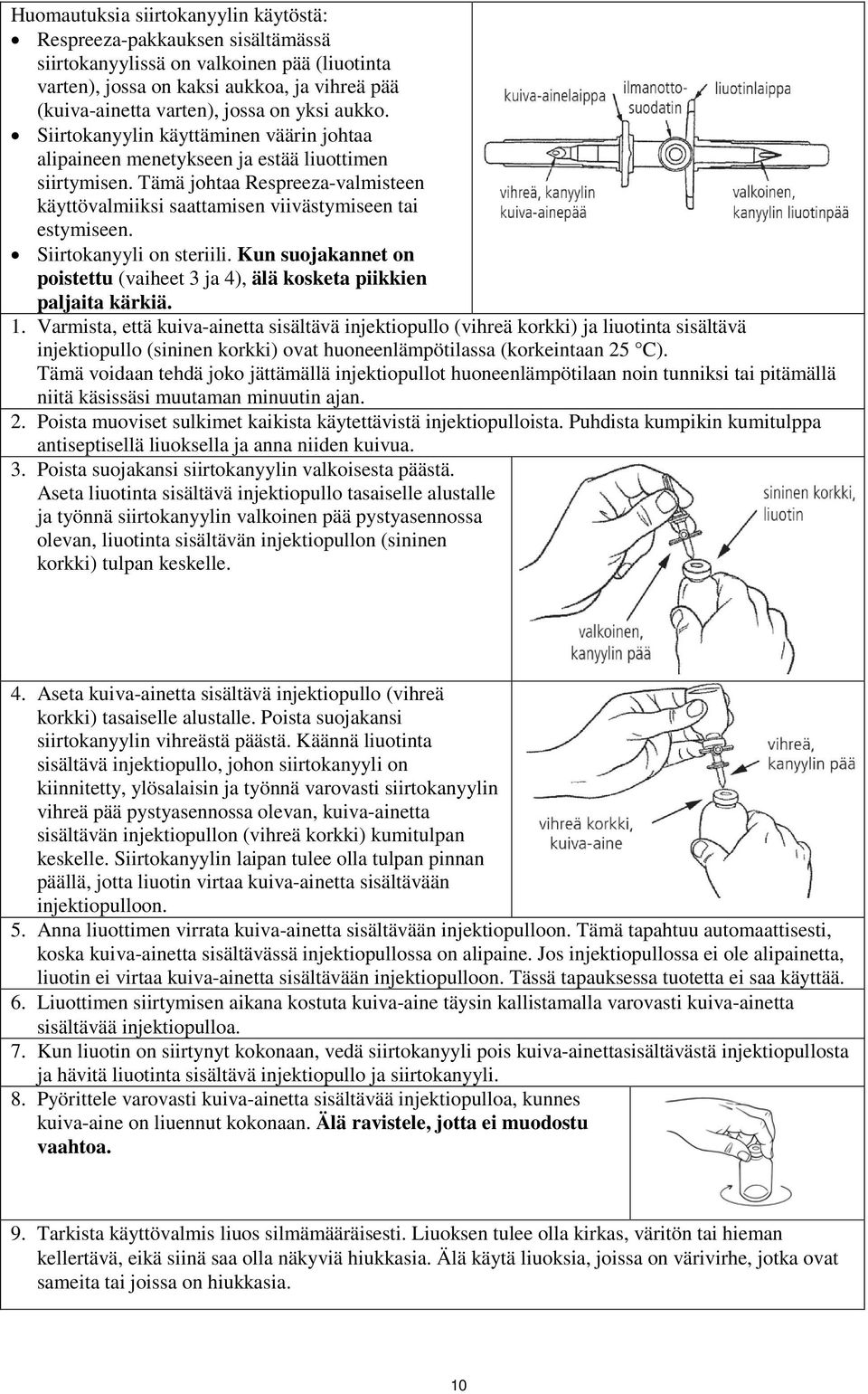 Siirtokanyyli on steriili. Kun suojakannet on poistettu (vaiheet 3 ja 4), älä kosketa piikkien paljaita kärkiä. 1.