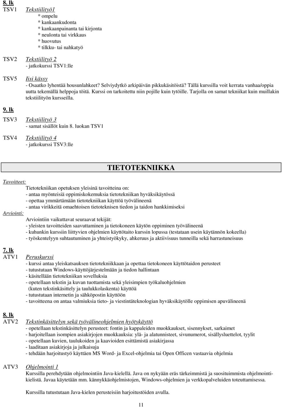Tarjolla on samat tekniikat kuin muillakin tekstiilityön kursseilla. TSV3 Tekstiilityö 3 - samat sisällöt kuin 8.