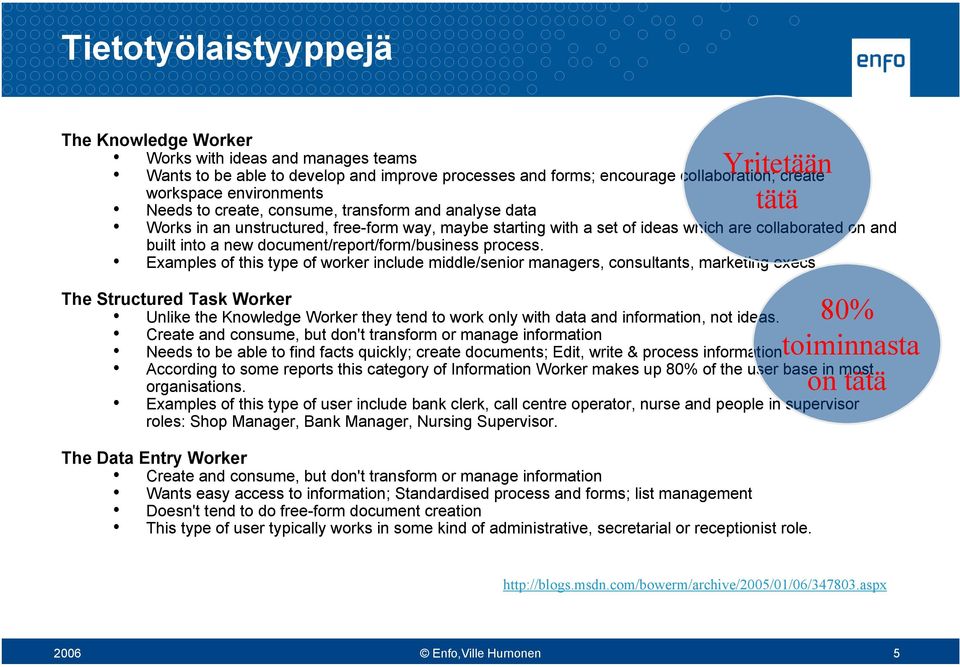 document/report/form/business process. Examples of this type of worker include middle/senior managers, consultants, marketing execs.