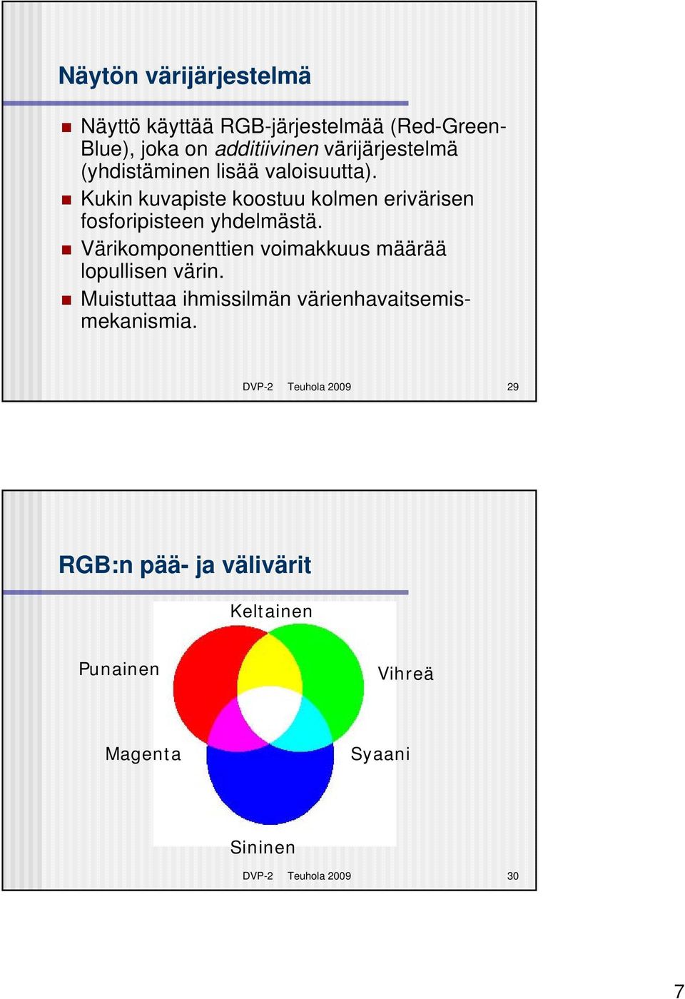 Kukin kuvapiste koostuu kolmen erivärisen fosforipisteen yhdelmästä.